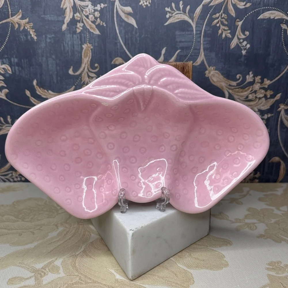 Vintage Set Of 4 Valley Vista Calif. Pink Glazed Strawberry Dish 8.75” x 5.5”